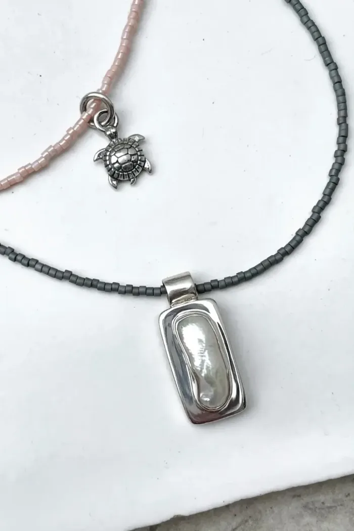 Freshwater pearl silver pendant seed bead necklace chain. More colour options available. Handmade in Sydney australia