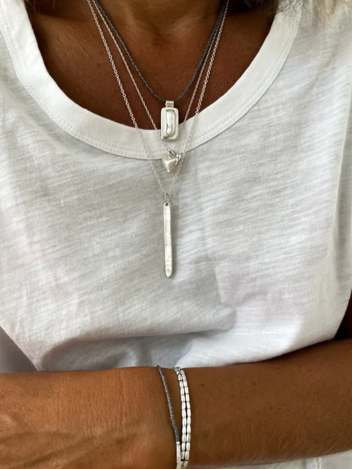 layer a sterling silver necklace stack with various chains and pendents. Freshwater pearl silver pendant seed bead necklace chain. More colour options available. Handmade in Sydney australia