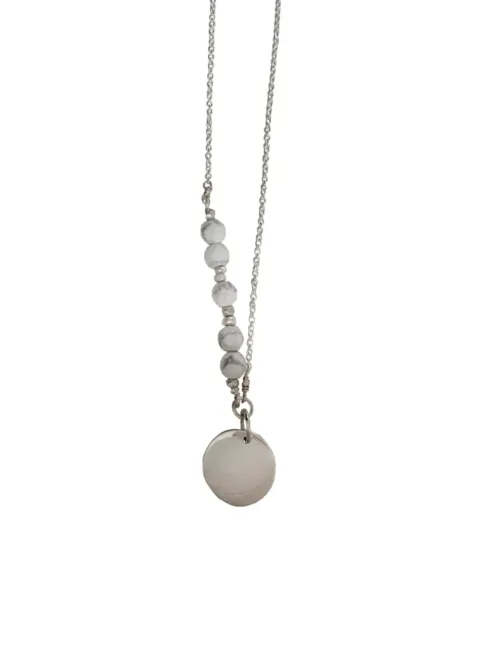 handmade sterling silver necklace with white howlite gemstone and sterling silver disc pendant ocean safe