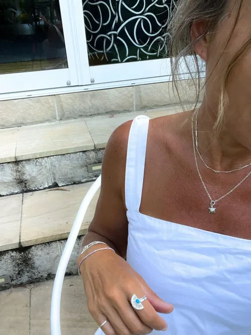 ocean inspired petite sterling silver sea turtle pendant necklace on sterling silver curb chain ocean safe