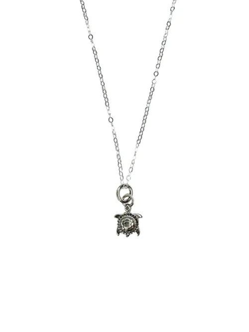 ocean inspired petite sterling silver sea turtle pendant necklace on sterling silver curb chain ocean safe