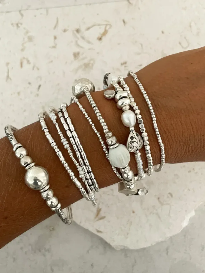 pure silver bracelet with rustic recycled glass. chunky style. the perfect addition to add texture to your bracelet stack. ocean safe silver jewelry