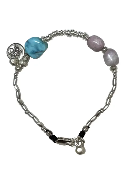 sterling silver bracelet made for summer. Larimar and kunzite gemstone - ocean safe - wear everyday