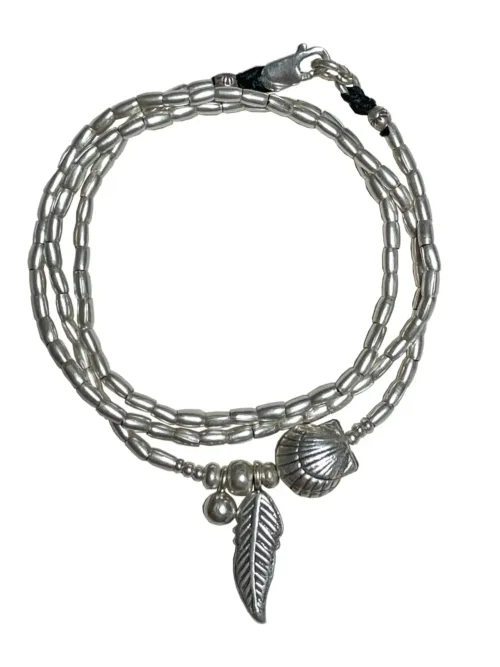 ocean inspired silver jewellery. Pure silver wrap bracelet with clam shell for a beach vibes look- water safe for everyday wear. 3 styles in 1
