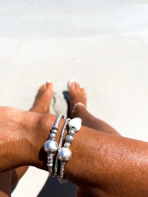 pure silver bracelet with rustic recycled glass. chunky style. the perfect addition to add texture to your bracelet stack. ocean safe silver jewelry
