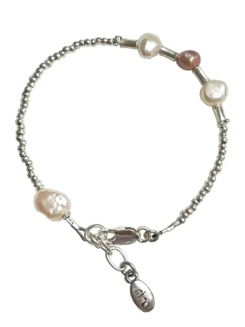 freshwater pearl women's pure silver bracelet. minimal style