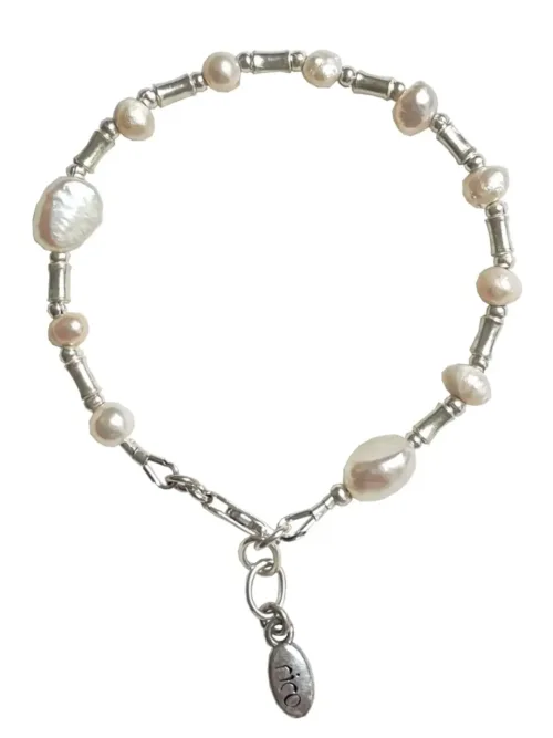 women's silver and freshwater pearl bracelet.