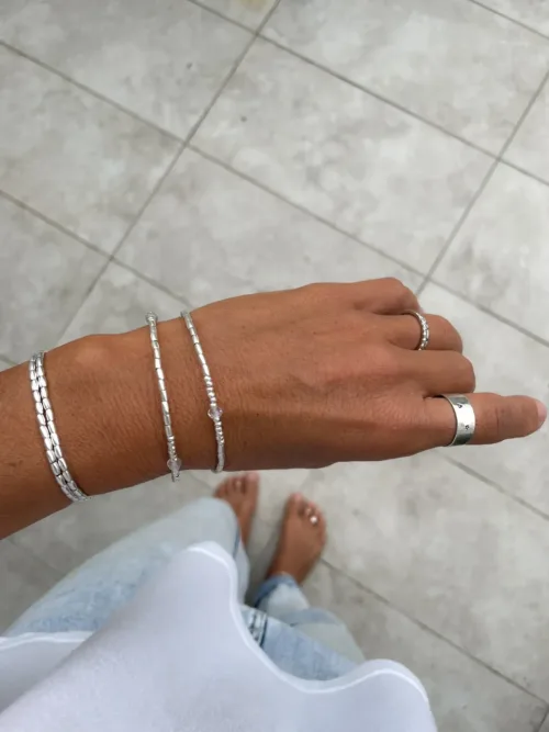 memory wire double wrap bracelet with pure silver and crystal quartz gemstone. Customisable charm pendant