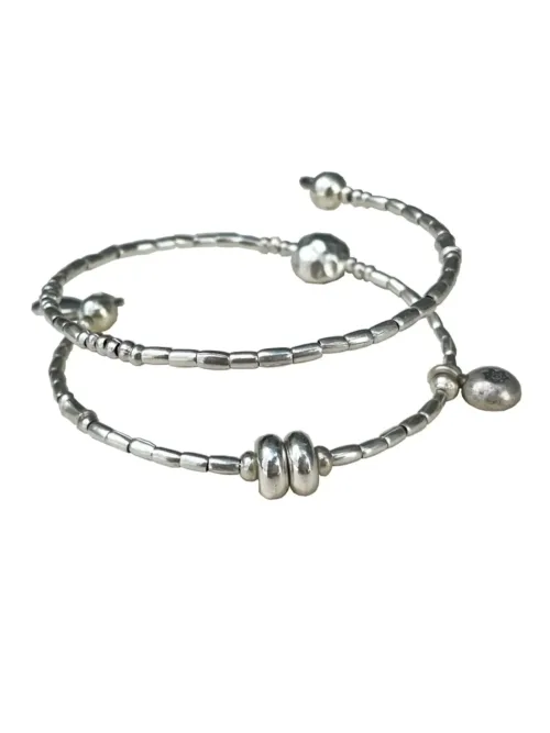 memory wire double wrap bracelet with pure silver and customisable charm pendant