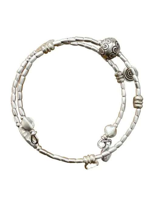 memory wire double wrap bracelet with pure silver and customisable charm pendant