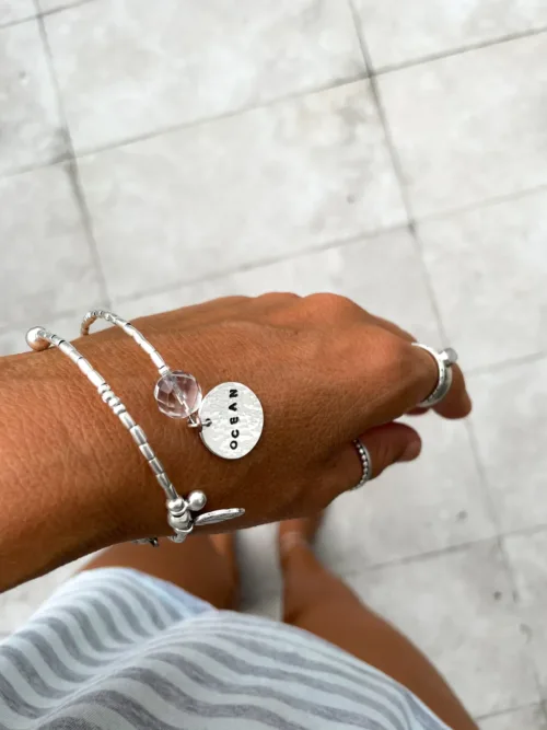 memory wire double wrap bracelet with pure silver and customisable charm pendant