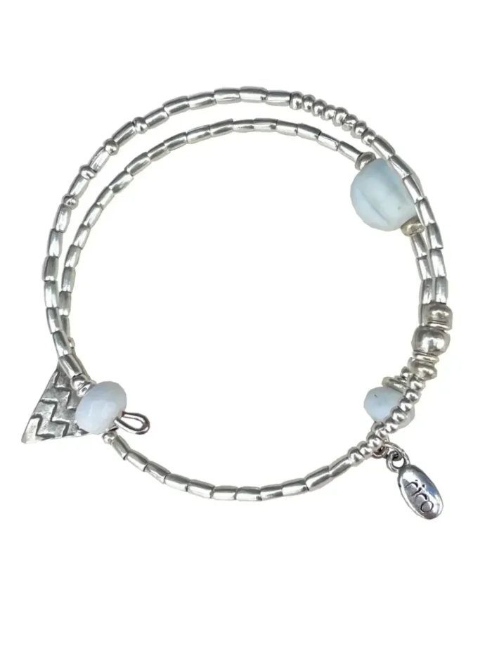 memory wire wrap bracelet with pure silver and recycled glass