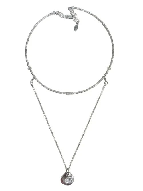 instant 2 layer sterling silver necklace stack for jewellery layered look. with small sterling silver organic shape disc pendant. Handmade in Sydney australia