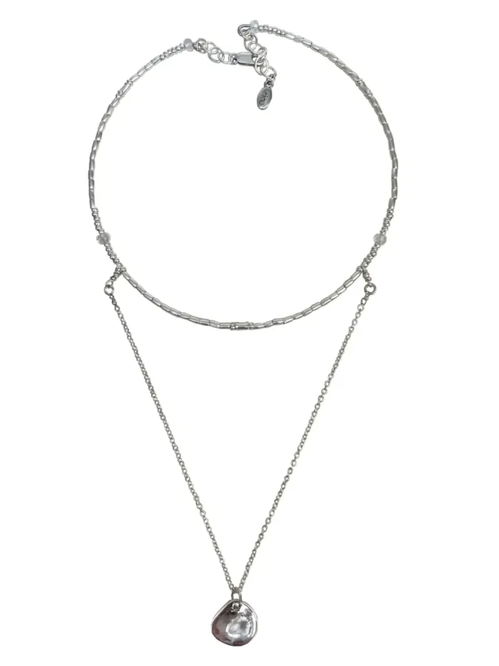 instant 2 layer sterling silver necklace stack for jewellery layered look. with small sterling silver organic shape disc pendant. Handmade in Sydney australia