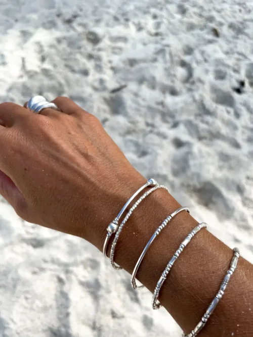 pure silver memory wrap bracelet perfect two add texture to a bracelet stack. bamboo like silver minimal style bracelet
