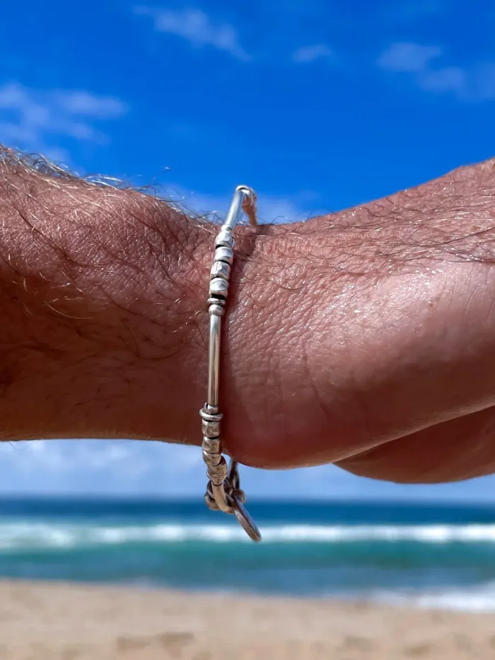 pure silver memory wrap bracelet perfect two add texture to a bracelet stack. bamboo like silver minimal style bracelet