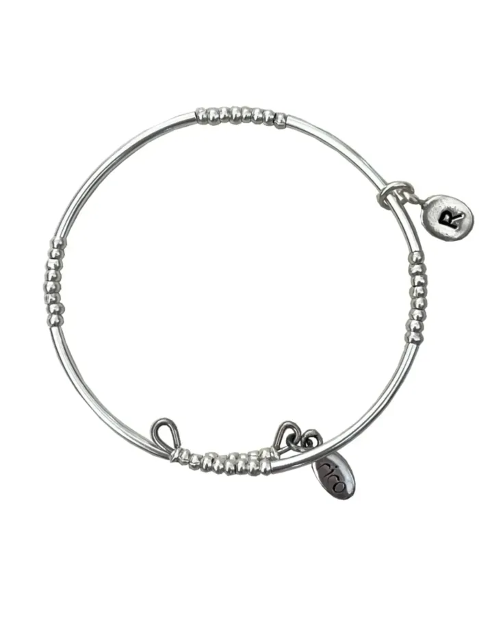 pure silver memory wrap bracelet. Customisable initial charm pendant. Personalise this bracelet your way.