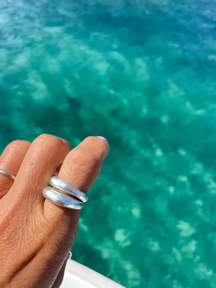 chunky sterling silver solid ring. Tall profile. Great for building a ring stack. Adds texture to any ring style. Ocean safe