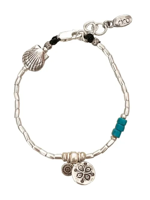 pure silver bracelet with heist turquoise. tug proof -for active mums. ocean safe