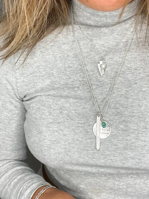 sterling silver necklace stack handmade disc necklace. ocean dips, palm trees, sun sets hand stamped disc