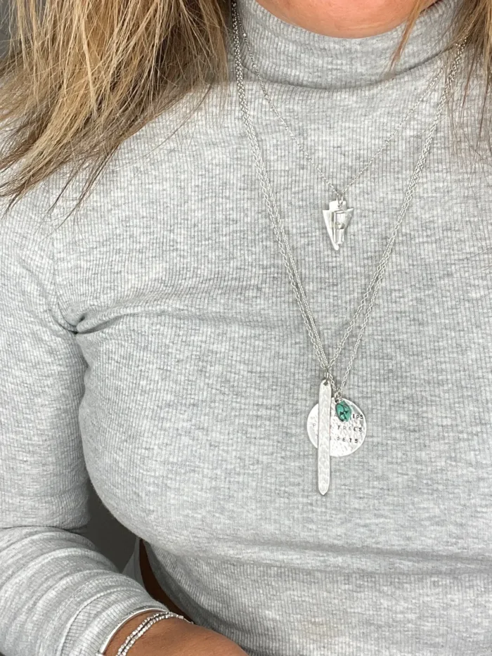sterling silver necklace stack handmade disc necklace. ocean dips, palm trees, sun sets hand stamped disc