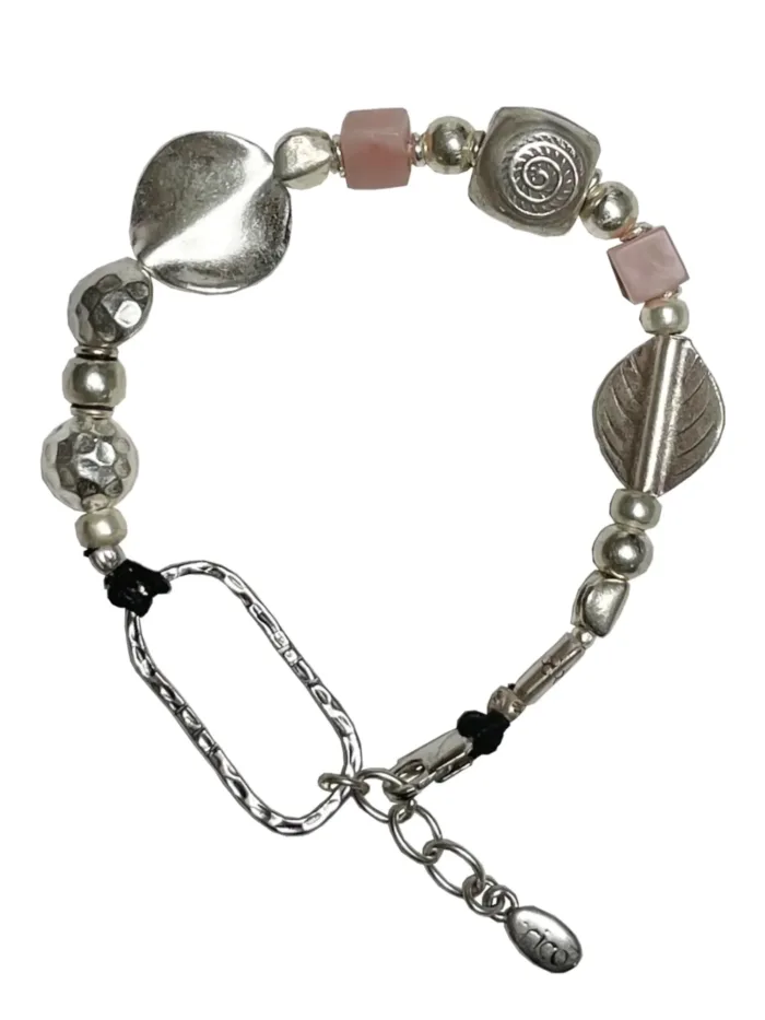 chunky pure silver bracelet with cubed pink opal. women's bracelet ocean safe