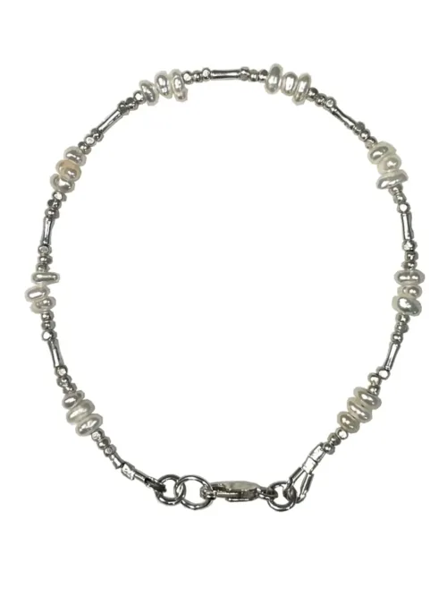minimal dainty style pure silver bracelet with tiny freshwater pearls. sterling silver jewellery