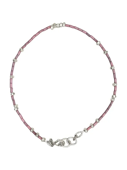 dusty pink and silver seed bead anklet. Minimal style design.