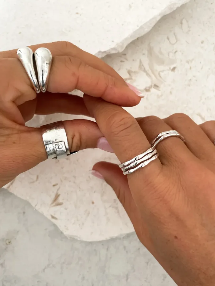 sterling silver bamboo look stack ring. Made for stacking. ocean safe