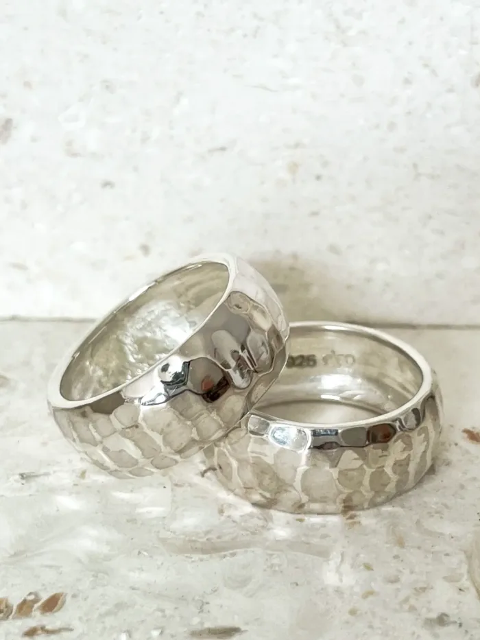 sterling silver handmade ring. Chunky wide band dome style ring. Bohemian style - great for stacking. ocean safe