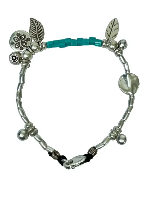 bohemian style silver jewellery. sterling silver bracelet with silver charms - water safe for everyday wear. A great option for a bracelet stack