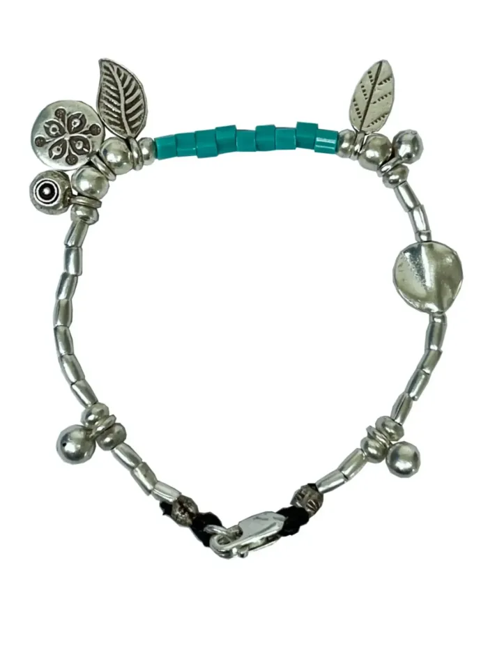 bohemian style silver jewellery. sterling silver bracelet with silver charms - water safe for everyday wear. A great option for a bracelet stack