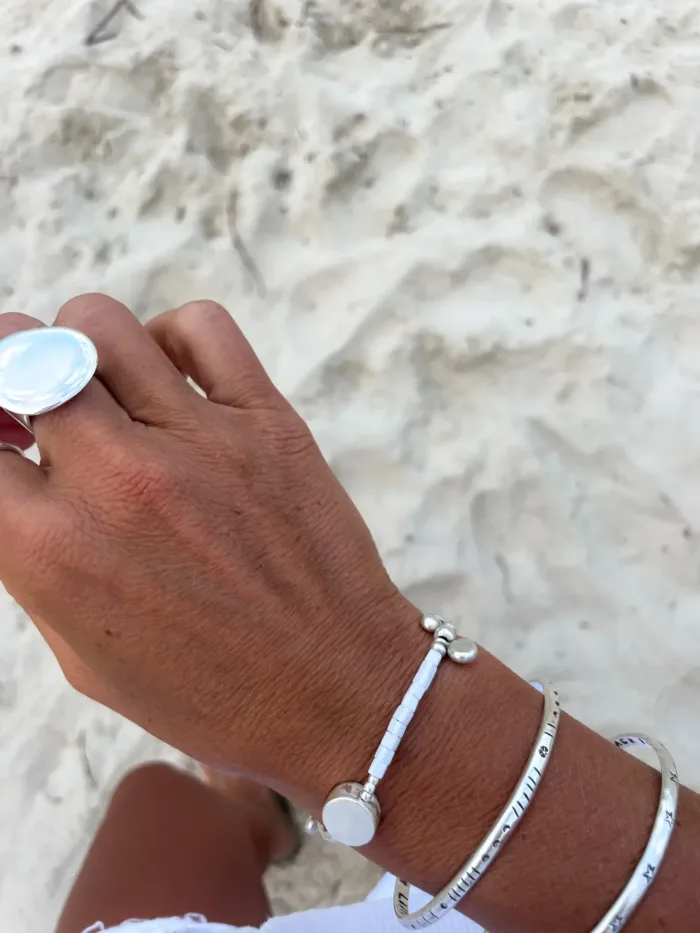 pure silver bracelet perfect two add texture to a bracelet stack. beach vibes and ocean safe. staple jewellery for everyday wear.