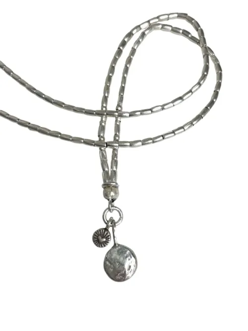 hand stamped mum pendant handmade pure silver necklace perfect for mothers day ocean safe and tug proof for active mums. Customisable hand stamped handmade sterling-silver blob pendant necklace