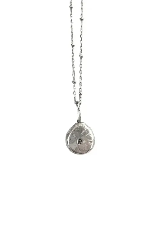 initial blob silver pendant necklace personalised necklace handmade ocean safe