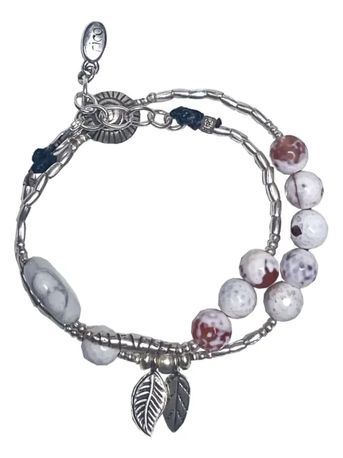 ocean inspired silver jewellery. Pure silver wrap bracelet with agate gemstone for a beach vibes look- water safe for everyday wear. double wrap bracelet