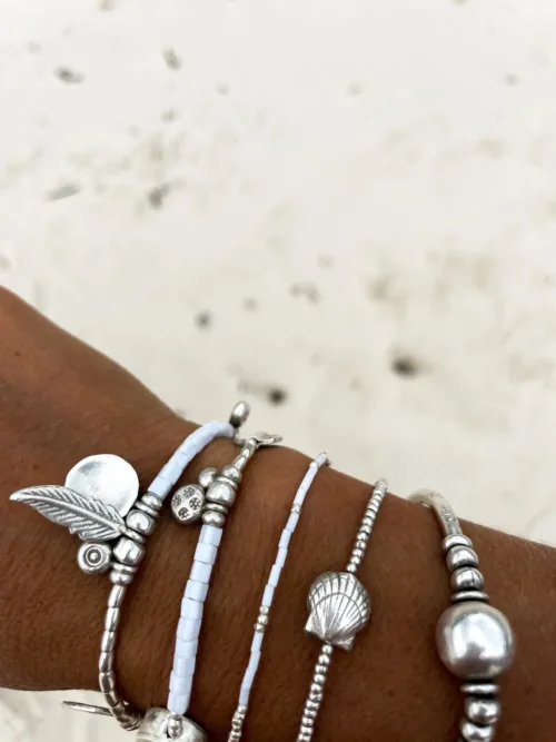 bohemian style silver jewellery. sterling silver bracelet with silver charms - water safe for everyday wear. A great option for a bracelet stack