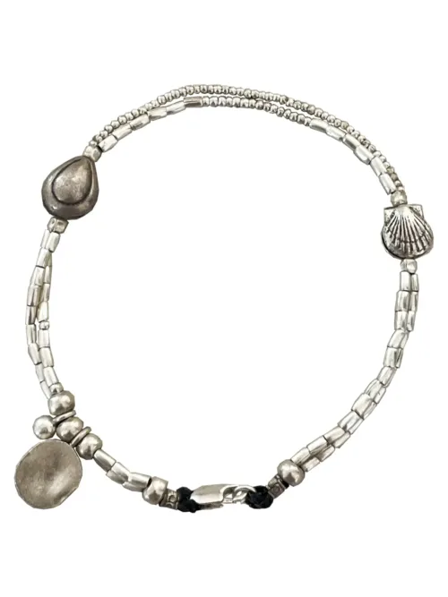 multi strand pure silver anklet. Ocean inspired with silver shell beads. The perfect beach jewellery. Staple, everyday jewellery. Ocean safe.
