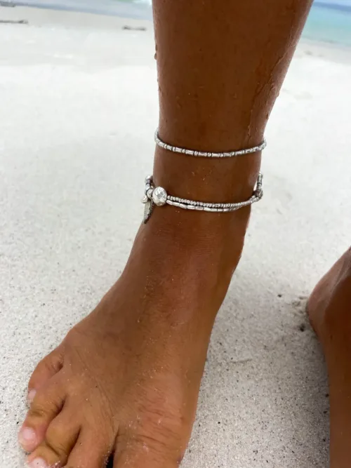 simple style pure silver anklet with bamboo like texture. made to wear everyday. Staple jewellery - ocean safe