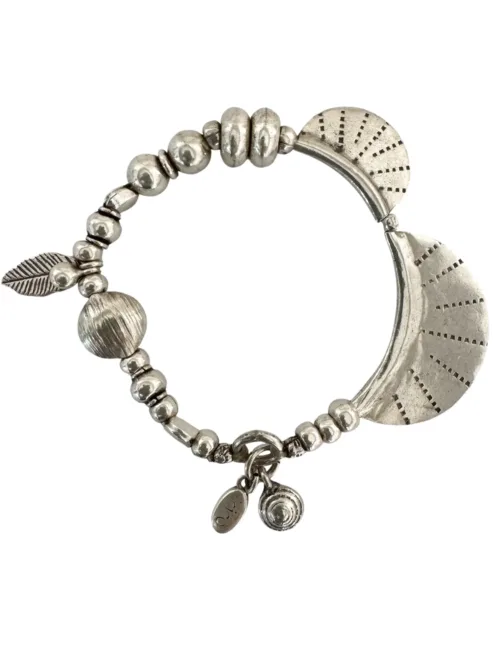 chunky sterling silver bracelet perfect styled in a bracelet stack. stretch elastic for easy slip on. ocean safe