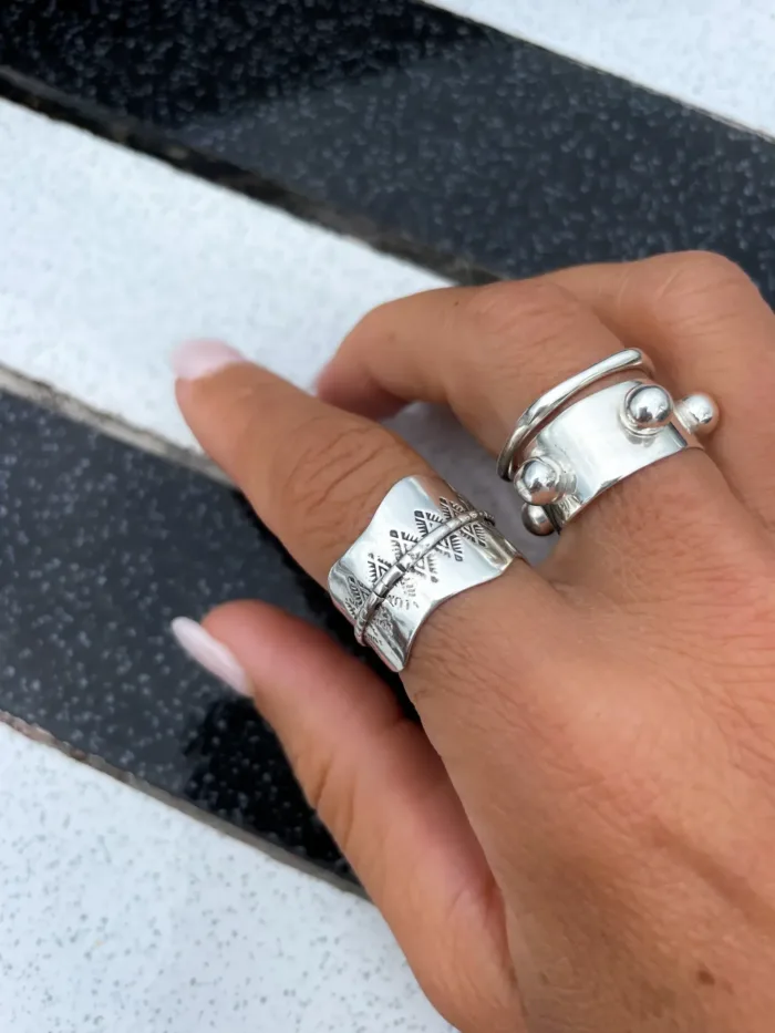 resort style silver jewellery. Wide band chunky sterling silver ring. ocean safe