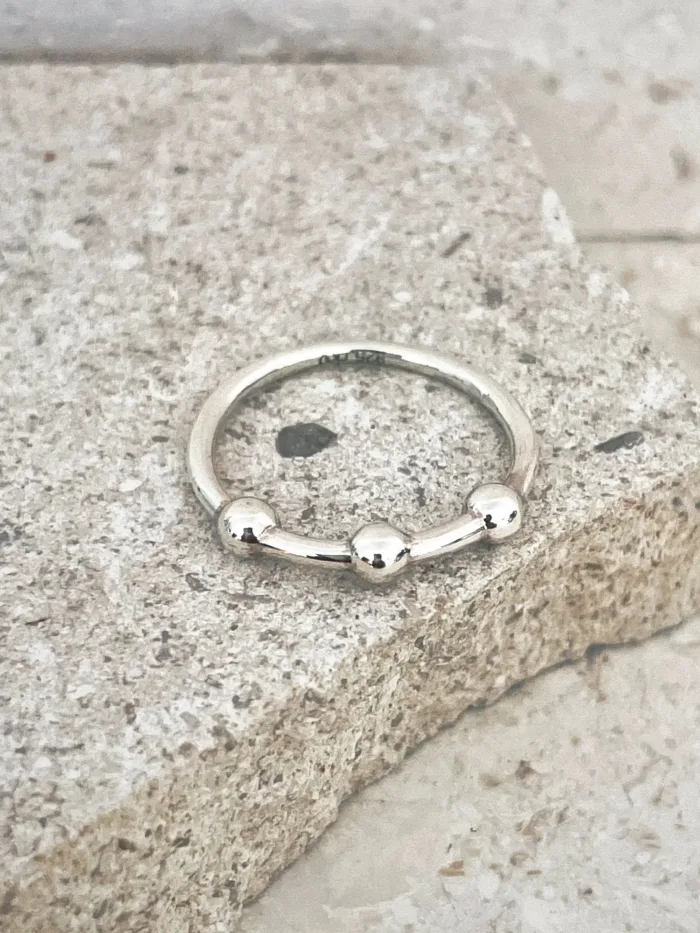 sterling silver ring with silver ball details. Ocean safe