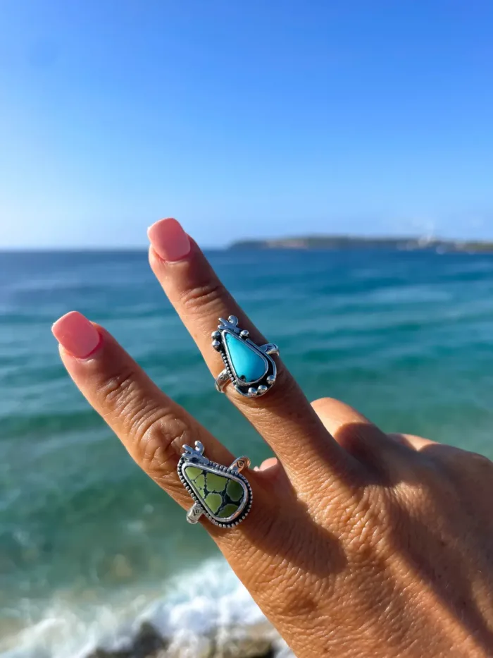 cactus sterling silver ring with authentic turquoise handmade silver ring