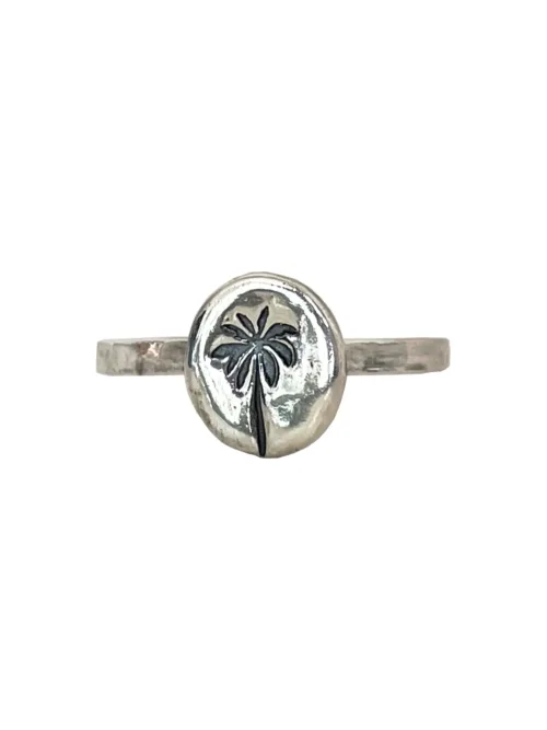 palm tree sterling silver stack ring handmade in australia ocean safe. Beach vibes island girl jewellery.