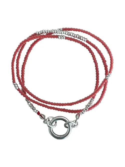 minimal style - everyday wear seed bead triple wrap bracelet salmon colour