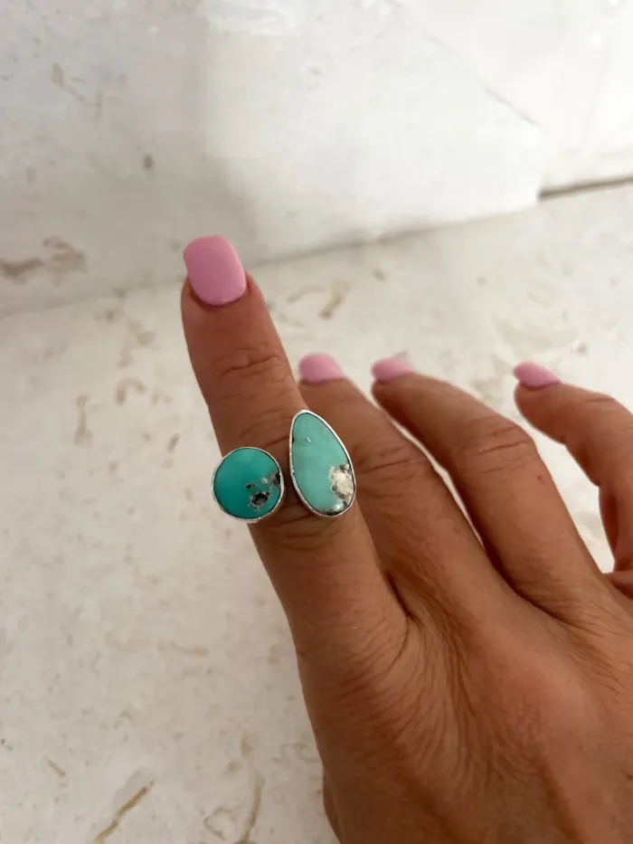 2 turquoise gemstones sterling silver split shank ring handmade in Sydney australia ocean safe