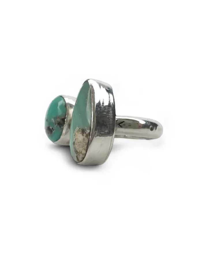 2 turquoise gemstones sterling silver split shank ring handmade in Sydney australia ocean safe