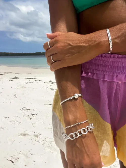 handmade chunky sterling silver round link bracelet. chunky styler - perfect for bracelet stack and everyday wear. Ocean safe