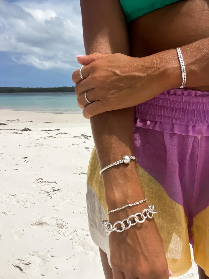 handmade chunky sterling silver round link bracelet. chunky styler - perfect for bracelet stack and everyday wear. Ocean safe