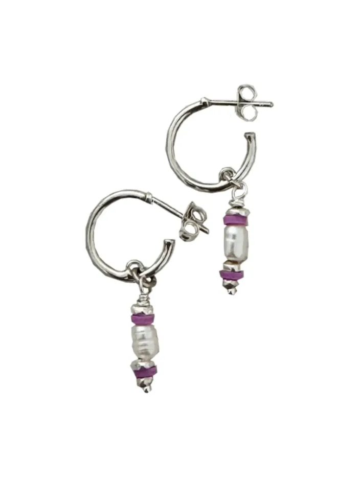 Handmade sterling silver half hoop stud earrings with freshwater pearl tassel– Add style to any outfit